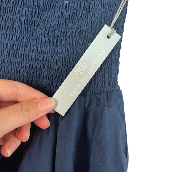 Tart NEW navy iris Kourt Dress smocked bust off shoulder S - Picture 8 of 11